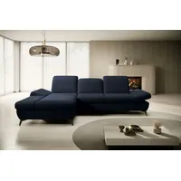 Goldstoff Ecksofa mit Schlaffunktion und Bettkasten - L-Form Sofa Beige/Grau, 1 Teile, Modernes Schlafsofa mit Sofakissen - Premium Couch Cord & L-Form blau