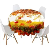 Morbuy Rund Tischdecke, Blätter Drucken Rund Tischdecken Wasserdicht Lotuseffekt Abwischbar Abwaschbar Tischtuch für Dekoration Küchentisch Garten Outdoor (Durchmesser 130cm,Herbst)