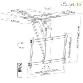 Easy Life EasyLife TV Deckenhalter Smart Home elektrisch drehbar und schwenkbar 32 bis 75 Zoll VESA 600x400 Schwarz