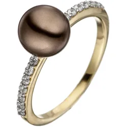 Perlenring JOBO Gr. 52, gold (gelbgold 333), Fingerringe, Damen, 52, Gelbgold 333-Perlen, Gelbgold 333, Perlen, 333 Gold bicolor Synthetische Perle und Zirkonia