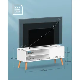 VASAGLE TV-Schrank Lowboard 120 x 49 x 40 cm Weiß Holz