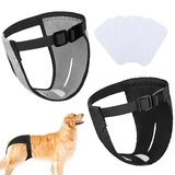 2er-Pack Hundehosen, Hundewindeln mit 6 Damenbinden, verstellbare Schutzhose für Hündinnen bei Hitze, monatliche Blutungen, wiederverwendbar, waschbar, Hygienehose für Hunde (L-schwarz&grau)