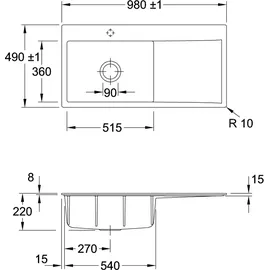 Villeroy & Boch Subway Style 60 flat links crema + Handbetätigung
