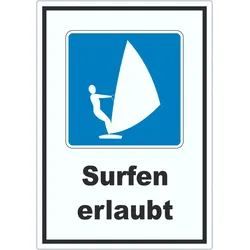 Surfen erlaubt Symbol und Text Aufkleber A1 (594x841mm)
