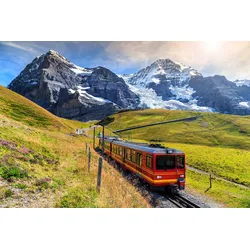 Fototapete PAPERMOON "Zug durch Landschaft", bunt, B:4,00m L:2,60m, Vlies, Tapeten
