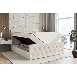 altdecor Boxspringbett mit Matratze und Lattenrost - AMAY - 120x200 cm Beige Samt - Boxbett, Fußteil, Topper, Polsterbett mit Bettkasten, Bett mit... - Creme