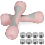 Relaxdays Hanteln verstellbar, 2er Set, einstellbare Gewichte 1kg, 1,5kg, 2kg, gummiert, Kurzhanteln für Frauen, rosa