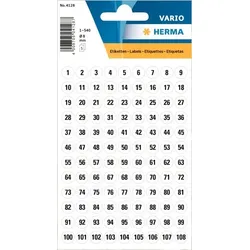 HERMA Zahlen Ø 8 mm, 540 Etiketten, Aufdruck: 1-540, Papier, schwarz