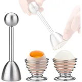 3 Stück Eierköpfer,Eieröffner Edelstahl, Eierköpfer + Einem Eierbecher, Eier Cutter, Eiersollbruchstellenverursacher für Weiche Hartgekochte Eier oder Rohe Eier