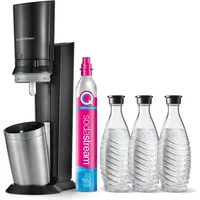 Sodastream Crystal 3.0 schwarz + 1 Glaskaraffe + Zylinder