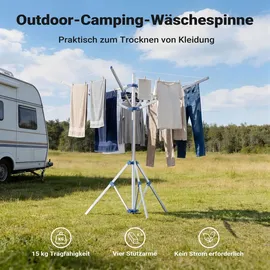 Wiltec Mobile Wäschespinne Wäscheständer Alu Höhe 155cm Wohnwagen Camping Klappbar Reise