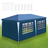 Sonnewelt Pavillion Wasserdicht 3x6 m Partyzelt Wasserdicht Hochwertiges PE Plane Festzelt UV-Resistent Gartenzelt 100g/m2 Bierzelt mit 6 Seitenteilen Blau