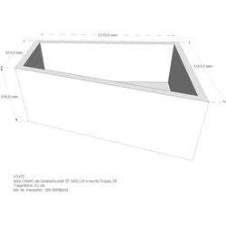 Badewannenträger für Galatea ~Sunset ST 160/120 U Ecke rechts rechts 160 × 120 × 47 cm