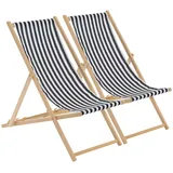 2x Folding Holzklappstühle Einstellbare Canvas Strandliege Black Stripe