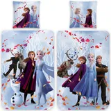 Frozen Kinder Wende-Bettwäsche Die Eiskönigin Fairytale 135x200 + 80x80 cm 100% Baumwolle Linon Anna ELSA Sven Snowman Schneemann Olaf Arendelle Disney Movie Film Bettzeug Bettbezug deutsche Größe
