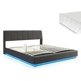 [en.casa] LED Polsterbett Tröstiar mit Matratze 180x200cm Schwarz [en.casa]