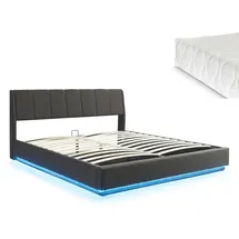 [en.casa] LED Polsterbett Tröstiar mit Matratze 180x200cm Schwarz [en.casa]