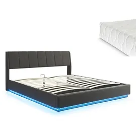 [en.casa] LED Polsterbett Tröstiar mit Matratze 180x200cm Schwarz [en.casa]