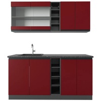 Vicco Küchenzeile Küchenblock Einbauküche R-Line J-Shape Anthrazit Rot 160 cm modern Küchenschränke Küchenmöbel