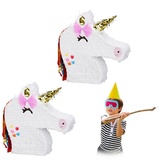 relaxdays Papierdekoration 2 x Pinata Einhorn rosa|weiß