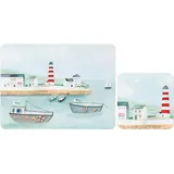 Set von 4 (8 Stück) Coastal Nautical Kork Platzsets & Untersetzer Set, Kork Rückseite Platzsets & Küchenschutz Matten für Dekoration, hitzebeständige Beschichtung & Korkplatte Boden Kork Tischsets