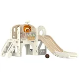 aiyaplay Kinderrutsche, 7-in-1, Kleinkinderrutsche mit Basketballkorb, Klettergerüst, Teleskop, Tunnel, Plattformgang, Aufbewahrungskorb, Kinder Spielplatz 1-6 Jahre