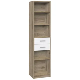 WIMEX Carryhome Regal, Weiß, Eiche San Remo, Holzwerkstoff, 4 Fächer, 2 Schubladen, 48x197x40 cm, Made in Germany, Typenauswahl, Beimöbel erhältlich, stehend, Wohnzimmer, Regale, Bücherregale