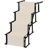 OHMG Hundetreppe Auto,Hunderampe Auto klappbar,Einstiegshilfe Hund Auto,Rampe Hund,Treppen/Stufen Für Hunde mit verstellbaren Stufen,Bis 75 kg Für alle Fahrzeuge nutzbar (Beige, 45 * 139 * 56-76CM)