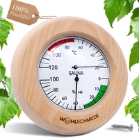 WOHLSCHMIEDE- Sauna Thermometer Hygrometer analog aus Holz (Birke, Erle oder Espe) - Edles Sauna Zubehör Set mit 2in1 Wohlfühlfunktion - Präziser Temperatur und Luftfeuchtigkeitsmesser für die Sauna