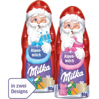 Milka Mein Lieblings-Weihnachtsmann 1 x 90g, Alpenmilch Schokolade, Zwei zufällige Designs