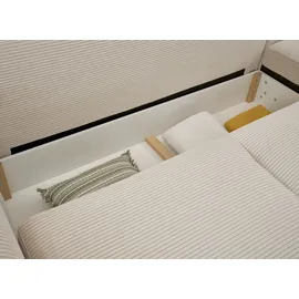 Stella Trading Angelina Ecksofa mit Schlaffunktion in Cord-Optik, Cream - Moderne Eckcouch in L-Form mit Bettkasten - 318 x 197 cm (B/H/T)
