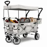 IMLEX Bollerwagen faltbar XXL mit Dach – Handwagen für 2 Kinder bis 80 kg – Schiebegriff & Zugstange – Geländereifen – kompakt klappbar für Strand, Camping, Garten, Zoo & Freizeit IM-4268 Grau