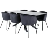 VCM Ebuy24, Essgruppe Esstisch schwarz und 6 Berit Esszimmerstühle Velour schwarz.