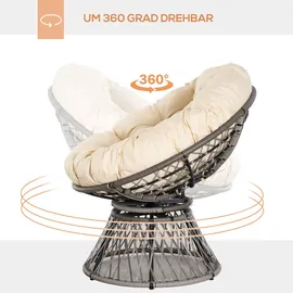 Outsunny Papasansessel Korbsessel mit Sitzpolster 360 Grad Rattan Beige
