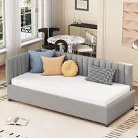 Ball & Cast Schlafsofa (90 * 200cm) Polsterbett mit Lattenrost, Tagesbett mit Armlehnen und Rückenlehne, Samt-Stoff, Ohne Matratze, Grau