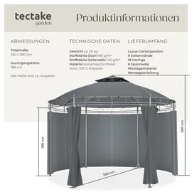 Tectake Gartenpavillon Siana Ø 3,5 m Dunkelgrau