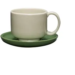 Hübsch Interior - Amare Tasse mit Untersetzer, sand / grün
