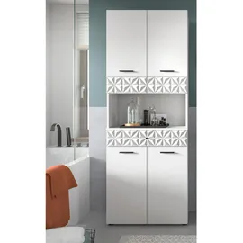 inn.furn Hochschrank Weiß Hochglanz, 70 x 187 cm, Relief