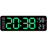 Colcolo Digitale Wanduhr, Schreibtischuhr, zum Aufhängen, mit Datum und Temperatur, Woche, LED-Wanduhr, Wanddekoration, Moderne Uhr für Wohnzimmer, grün hellschwarz