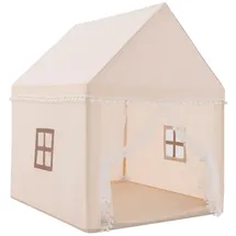 Costway Spielzelt Kinder, mit Baumwolldecke, Fenster 120x105x140cm beige|braun|weiß