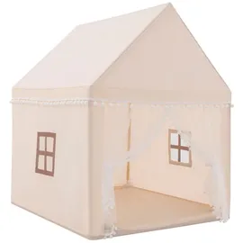 Costway Spielzelt Kinder, mit Baumwolldecke, Fenster 120x105x140cm beige|braun|weiß