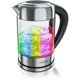 Arendo Wasserkocher 1,7 l, 2200 W, Edelstahl mit Glaskörper, Temperaturwahl 40°C - 100°C, Aufkochfunktion