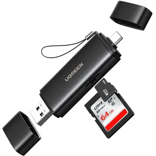 UGREEN SD 4.0 312 MB/s Kartenleser Aluminium USB 3.0 USB C Dual Stecker Kartenlesegerät SD Card Reader Speicherkartenleser SD Karten Adapter Kompatibel mit iPhone 17 Serie/Android/Windows/macOS usw