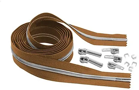 buttinette Endlosreißverschluss im Set, mit silberfarbiger Spirale 6,5 mm, 2 m, camel