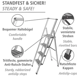 Wenko Alu-Design Klapptrittleiter 4 Stufen silber