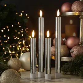 MARELIDA LED Stabkerzen Dinnerkerzen Tafelkerzen Spitzkerzen 25cm silber glänzend 2St