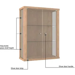 K-Möbel Hängevitrine Glas in Winchester Eiche (80x60x25 cm) mit 2 höhenverstellbaren Glasböden - Modellauto Vitrine Winchester Eiche - Vitrinenschrank