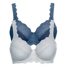 bonprix Bügel-BH (Packung, 2-tlg) mit Bügel und Spitzen-Details blau|grau|silberfarben 75