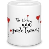 Tassendruck Spardose mit Motiv - Für kleine und große Träume - Geschenk für Frauen, Männer, zur Einschulung, Konfirmation, Hochzeit, Geldgeschenk - Hochwertige Keramik