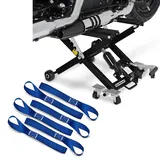 Set: Motorrad Hebebühne Midlift XL bis 500kg in sw ConStands mit Zurrschlaufen passend für Spanngurte, 6er Mega Pack Blau